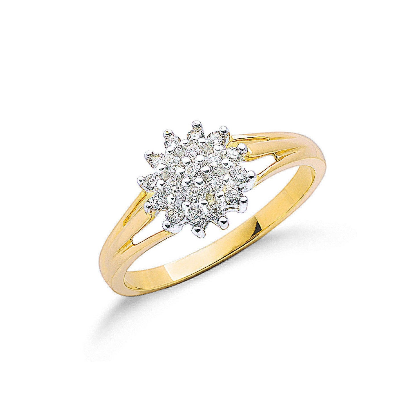 9ct Yellow Gold 0.25ct Diamond Cluster Ring - FJewellery