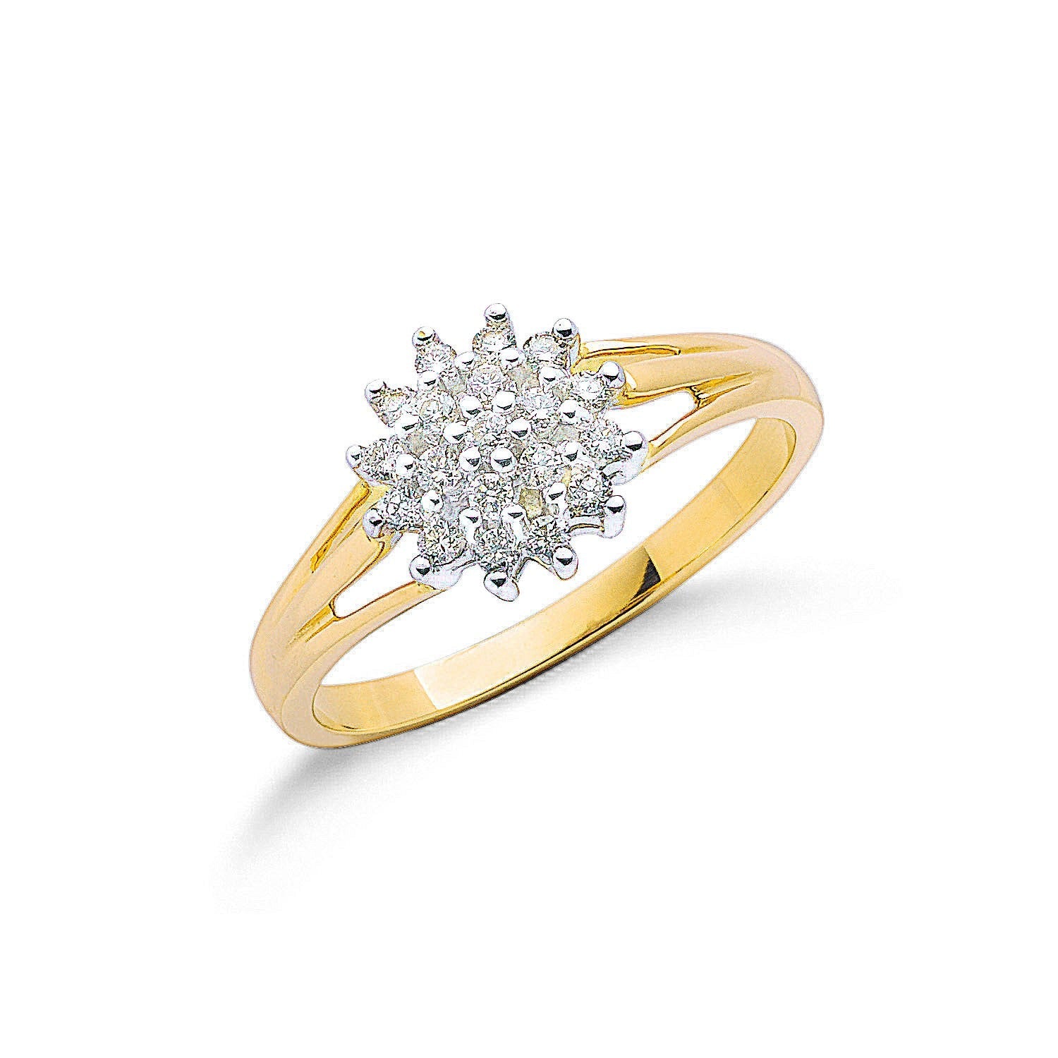 9ct Yellow Gold 0.25ct Diamond Cluster Ring - FJewellery