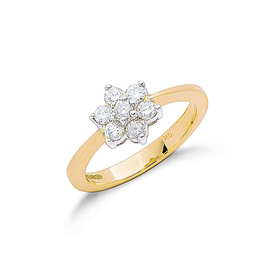 9ct Yellow Gold 0.50ct Diamond Flower / Cluster Ring - FJewellery