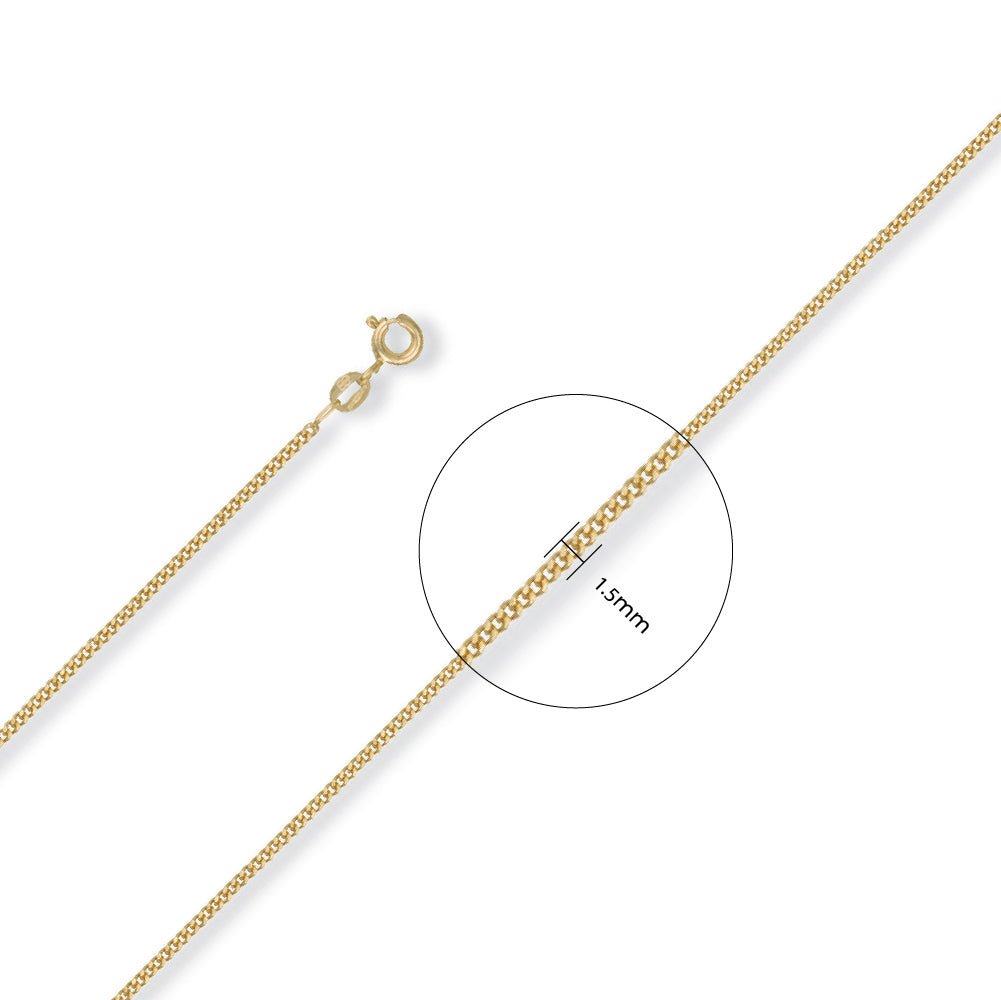 9ct Yellow Gold 1.5mm Classic Curb Chain - FJewellery
