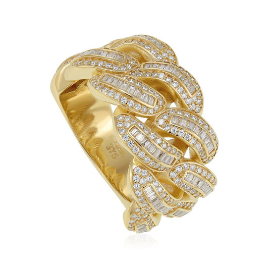 9ct Yellow Gold 16mm CZ Curb Style Gents Ring DSHR0690 - FJewellery