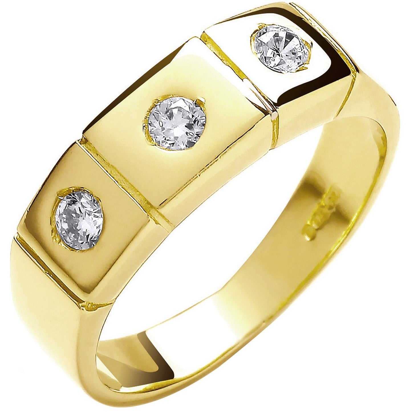 9ct Yellow Gold 3 Stone Rub Over Setting CZ Ring - FJewellery