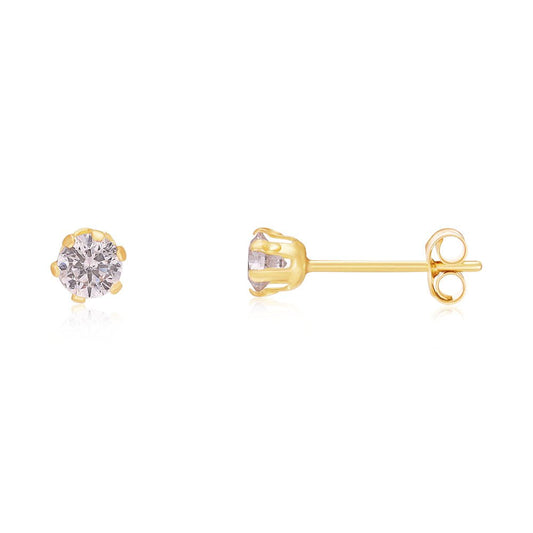 9ct Yellow Gold 3mm Claw Set Cz Studs - FJewellery