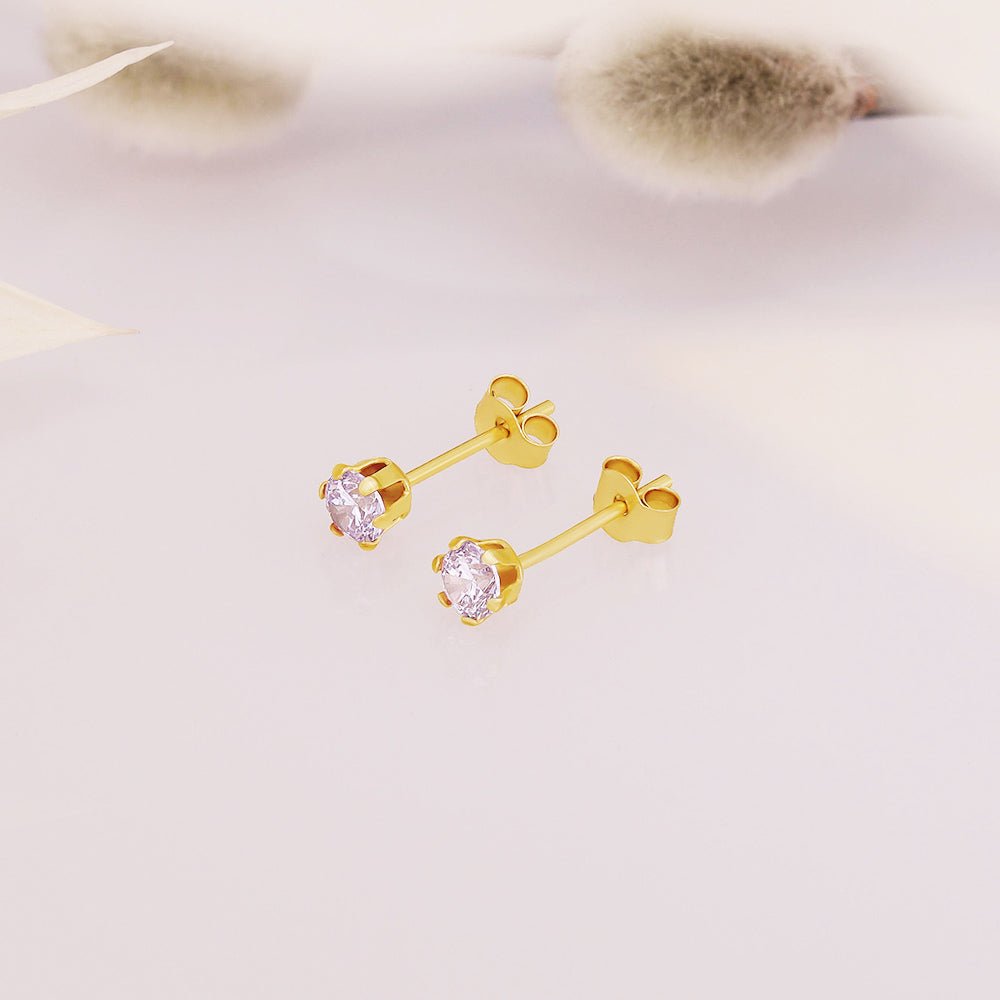 9ct Yellow Gold 3mm Claw Set Lavender Cz Studs - FJewellery