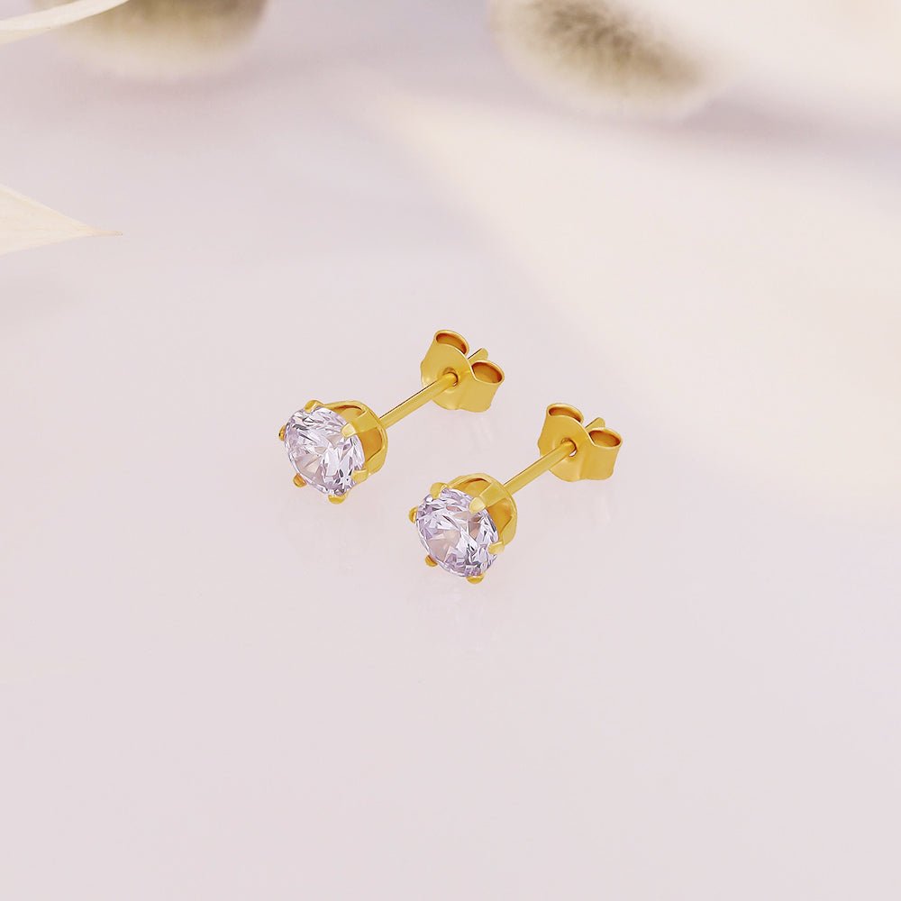9ct Yellow Gold 4mm Claw Set Lavender Cz Studs - FJewellery