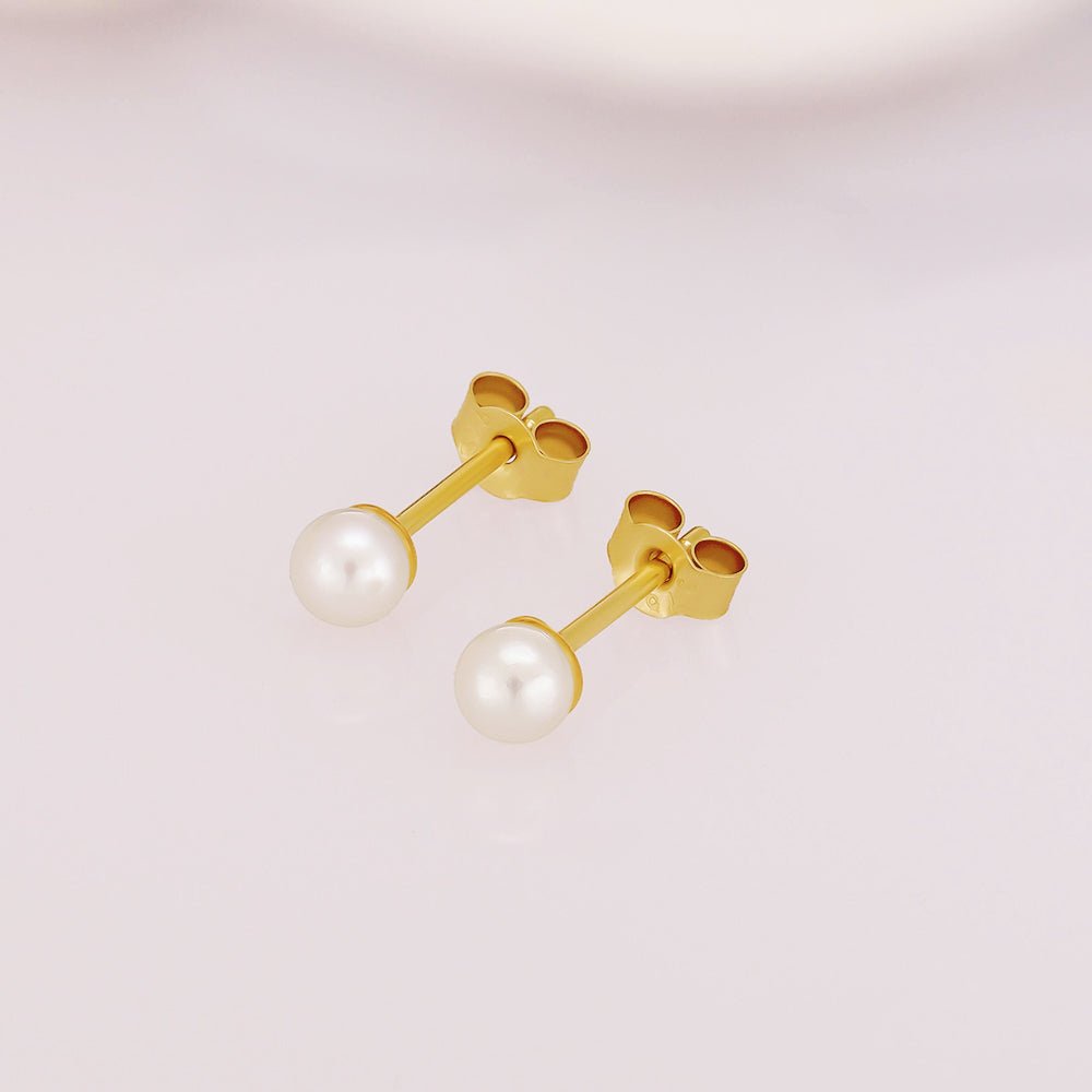 9ct Yellow Gold 4mm Cultured Pearl Studs - FJewellery
