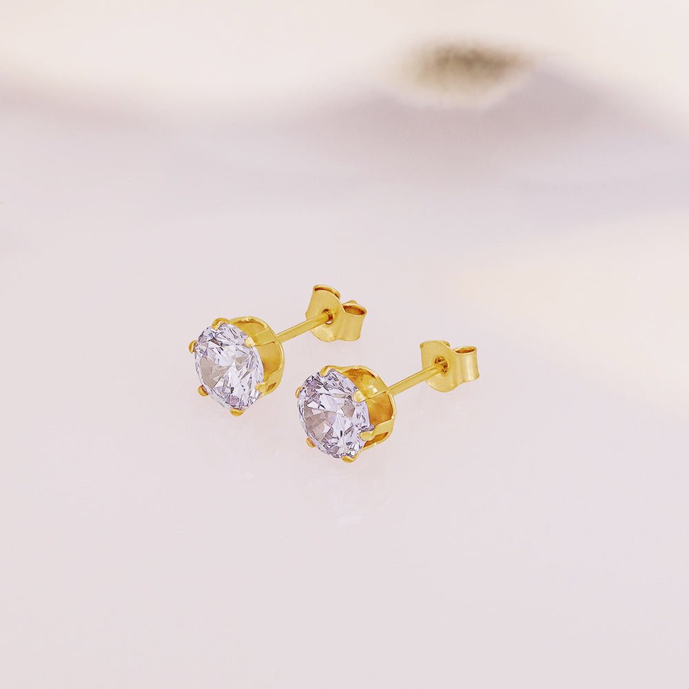 9ct Yellow Gold 5mm Claw Set Lavender Cz Studs - FJewellery