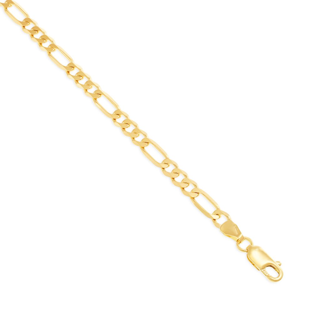 9ct Yellow Gold 5mm Figaro Bracelet 7" - FJewellery