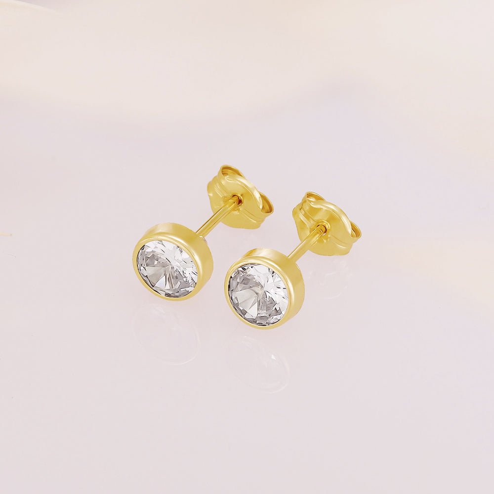 9ct Yellow Gold 5mm Rubover Set Cz Studs - FJewellery