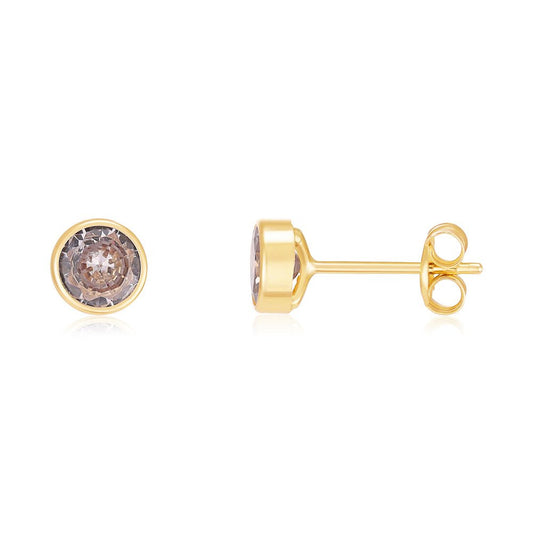 9ct Yellow Gold 5mm Rubover Set Cz Studs - FJewellery