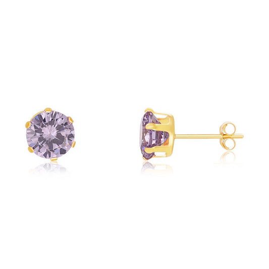 9ct Yellow Gold 6mm Claw Set Lavender Cz Studs - FJewellery