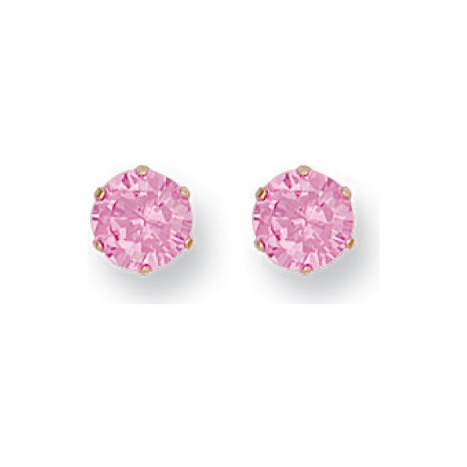 9ct Yellow Gold 6mm Claw Set Pink Cz Studs - FJewellery