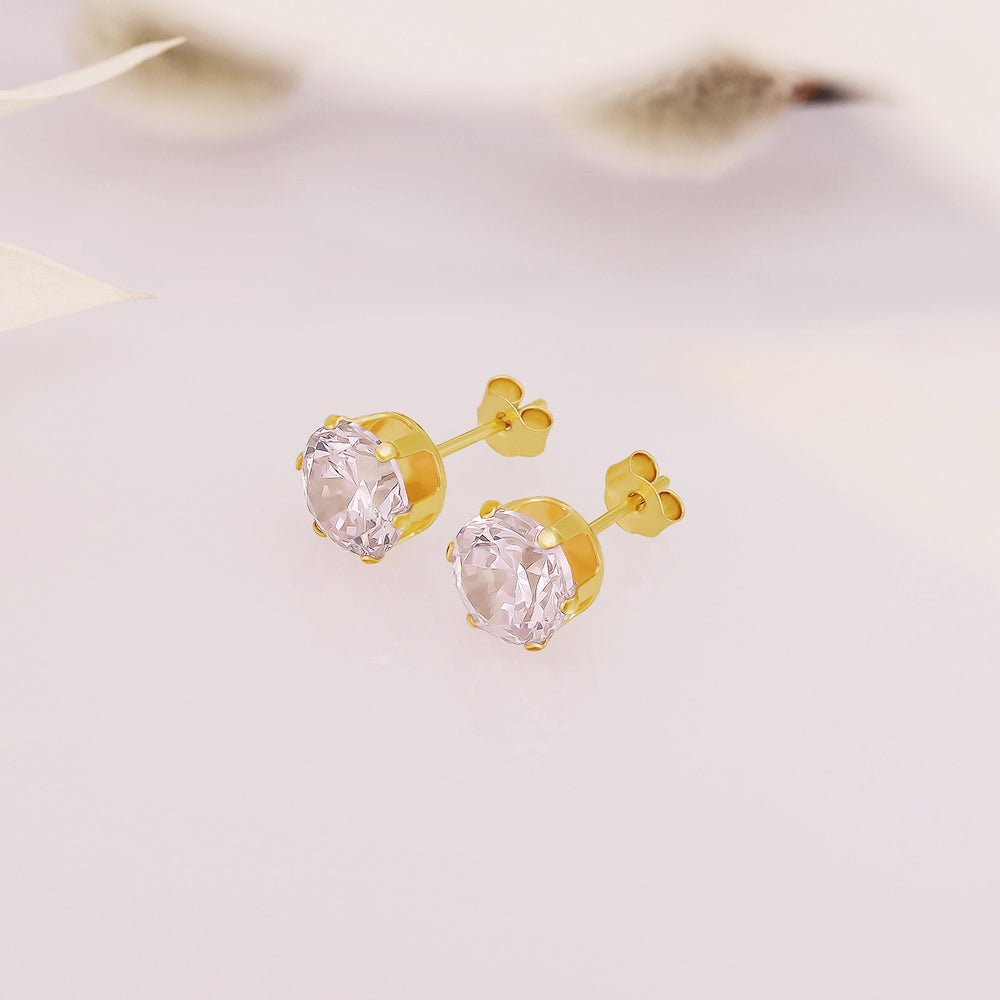 9ct Yellow Gold 6mm Claw Set Pink Cz Studs - FJewellery