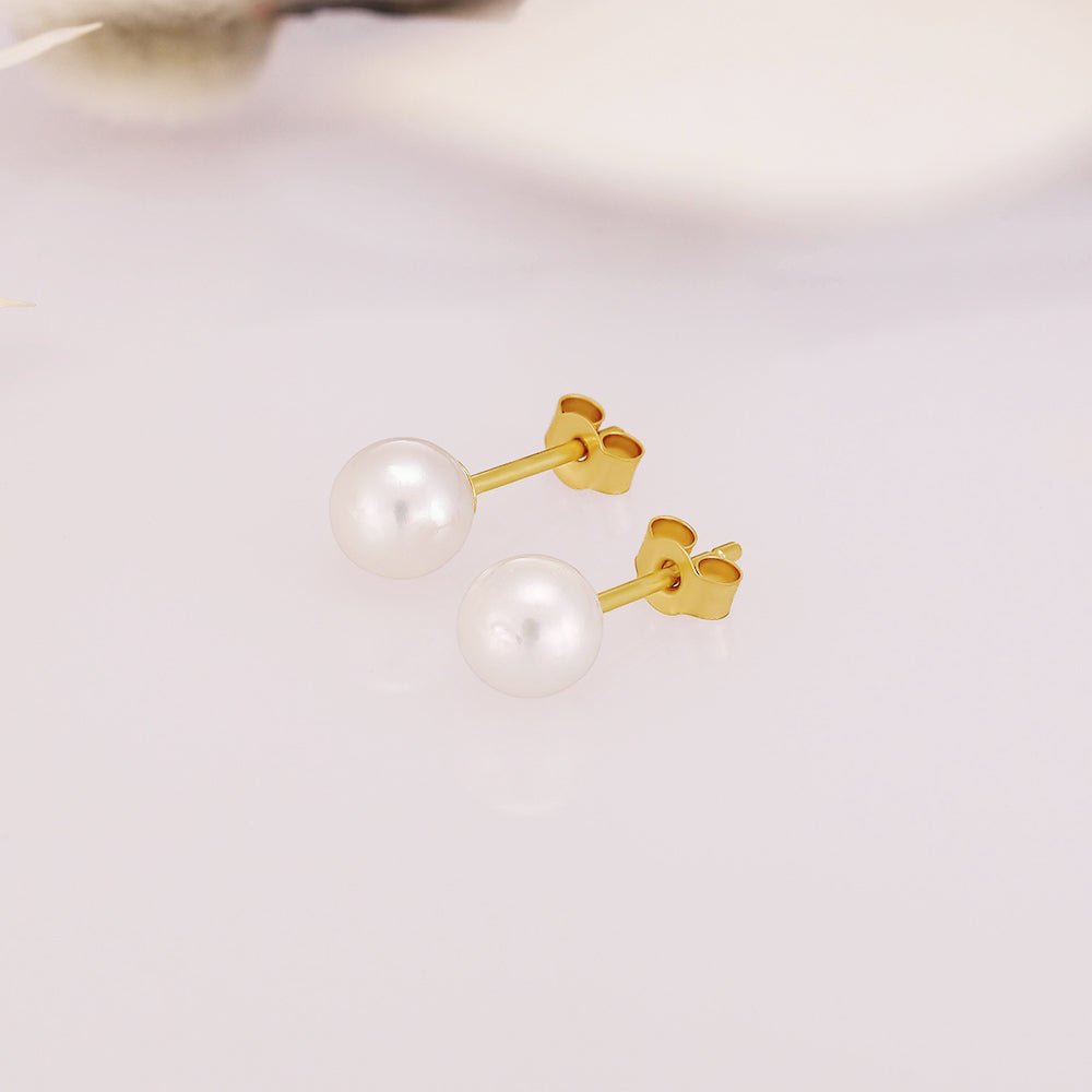 9ct Yellow Gold 6mm Cultured Pearl Studs - FJewellery