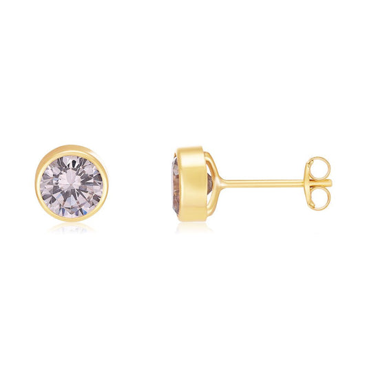 9ct Yellow Gold 6mm Rubover Set Cz Studs - FJewellery