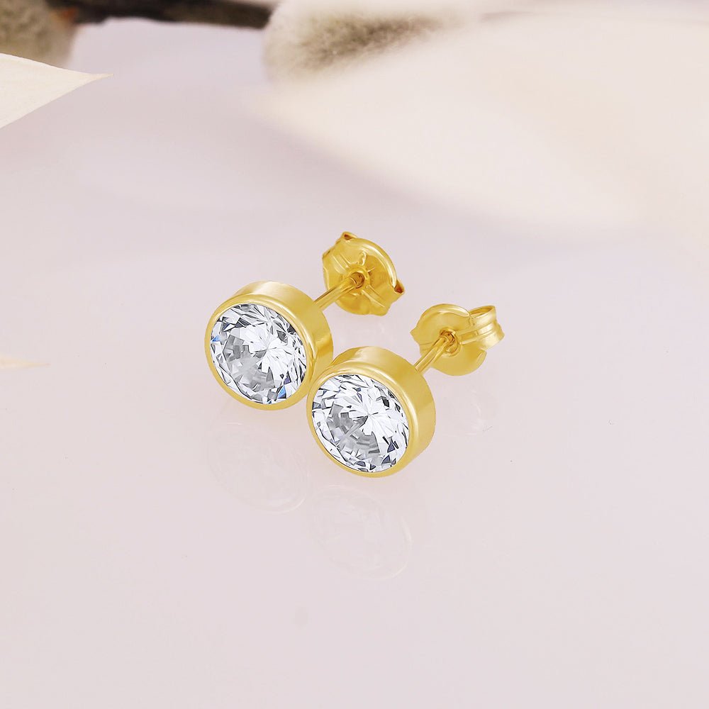 9ct Yellow Gold 6mm Rubover Set Cz Studs - FJewellery