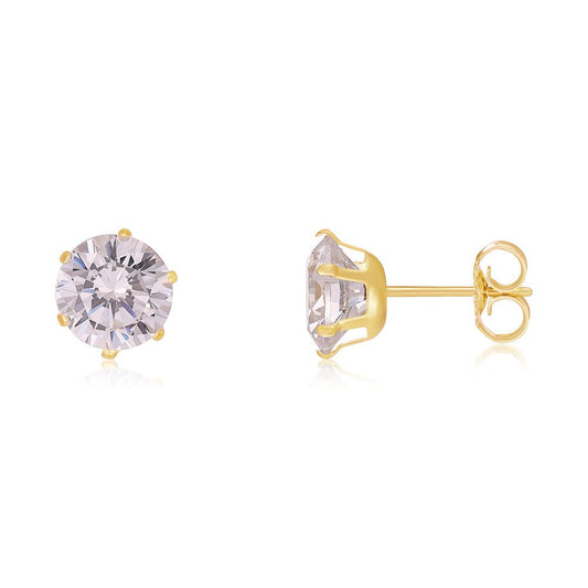 9ct Yellow Gold 7mm Claw Set Cz Studs - FJewellery