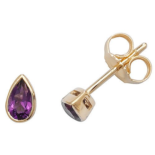9ct Yellow Gold Amethyst Rubover Studs - FJewellery
