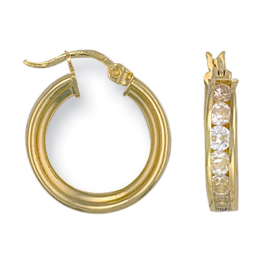 9ct Yellow Gold And Cz Hoop Earrings 18.7 X 4mm - FJewellery