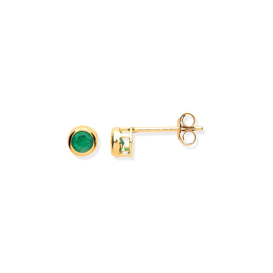 9ct Yellow Gold And Emerald Stud Earrings 3.8mm - FJewellery
