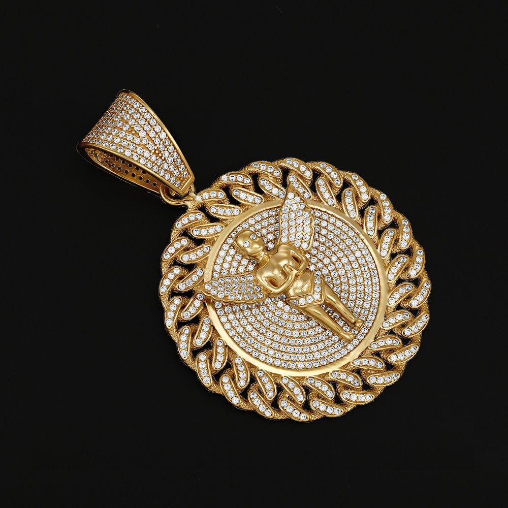 9ct yellow Gold Angel Medallion Cubic Zirconia pendant - FJewellery