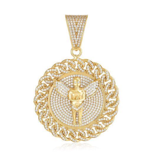 9ct yellow Gold Angel Medallion Cubic Zirconia pendant - FJewellery