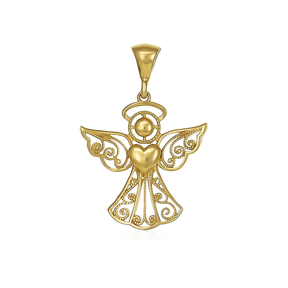 9ct yellow gold Angel Solid Pendants PD60-9-33-31 - FJewellery