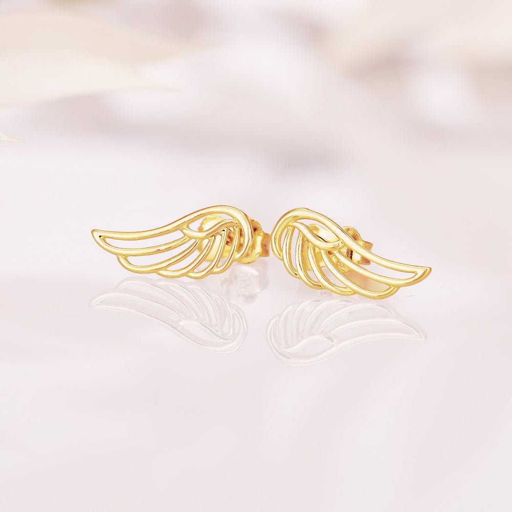 9ct Yellow Gold Angel Wing Stud Earrings - FJewellery
