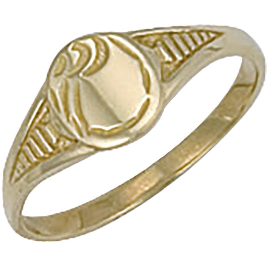 9ct Yellow Gold Baby Engraved Oval Signet Ring - FJewellery