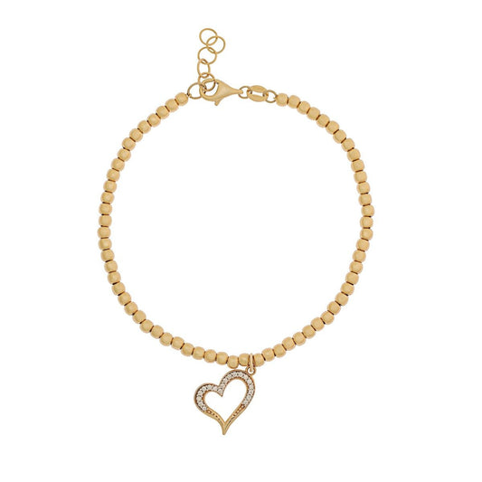9ct Yellow Gold beads and Heart Cubic zirconia bracelet - FJewellery