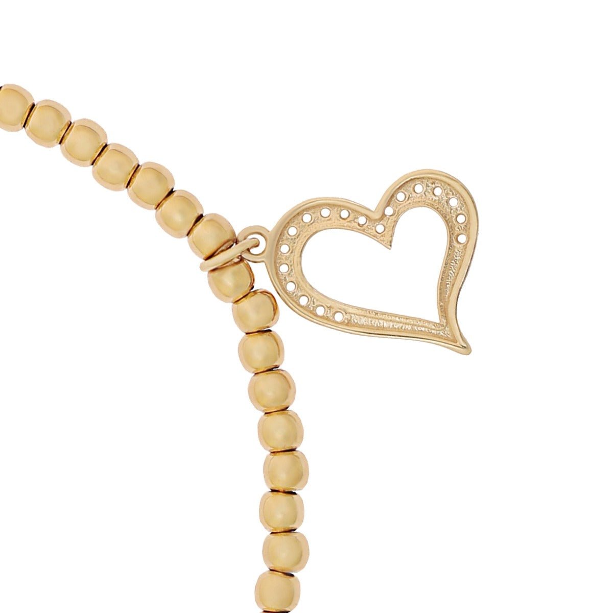 9ct Yellow Gold beads and Heart Cubic zirconia bracelet - FJewellery