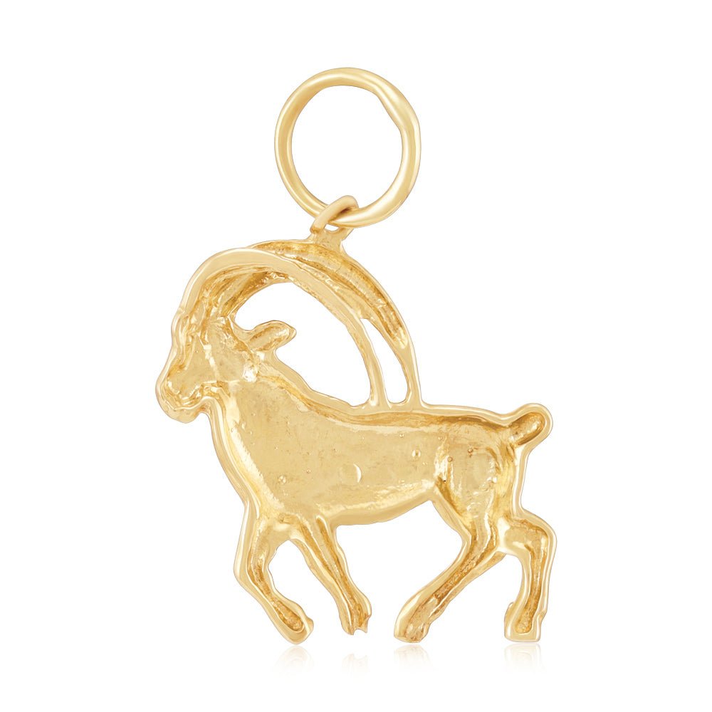 9ct Yellow Gold Capricorn Zodiac Horned Goat Pendant - FJewellery
