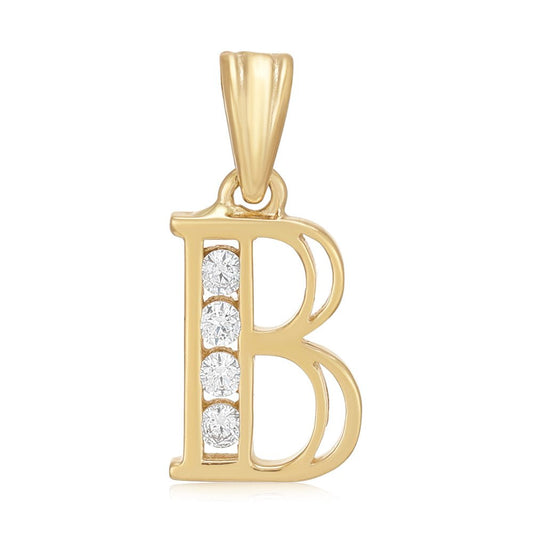 9ct Yellow Gold Channel Set Cubic zirconia Initial Pendant B - FJewellery