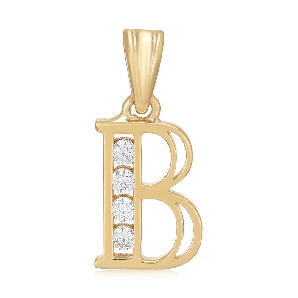 9ct Yellow Gold Channel Set Cubic zirconia Initial Pendant B - FJewellery