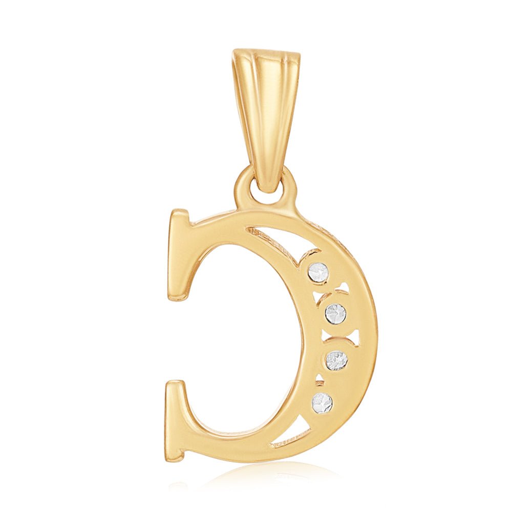 9ct Yellow Gold Channel Set Cubic zirconia Initial Pendant C - FJewellery