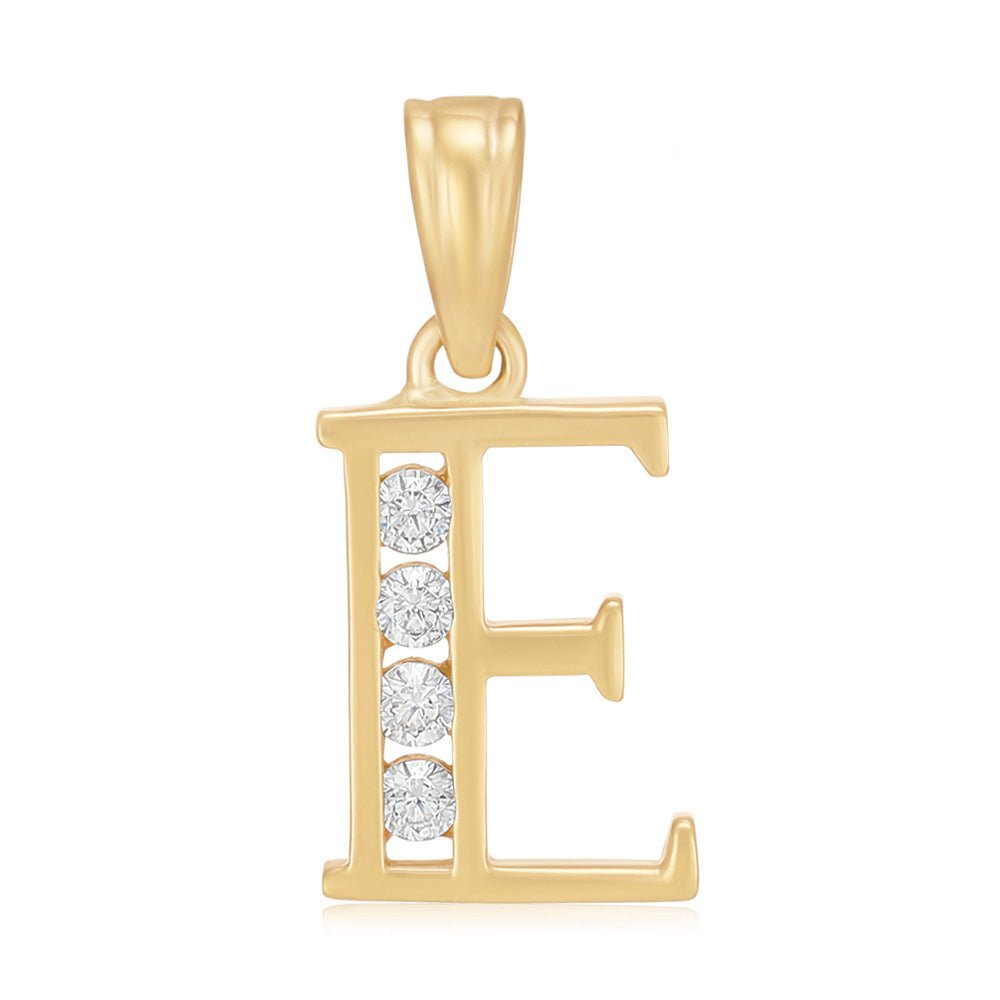 9ct Yellow Gold Channel Set Cubic zirconia Initial Pendant E - FJewellery