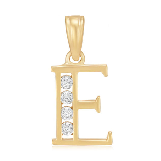 9ct Yellow Gold Channel Set Cubic zirconia Initial Pendant E - FJewellery