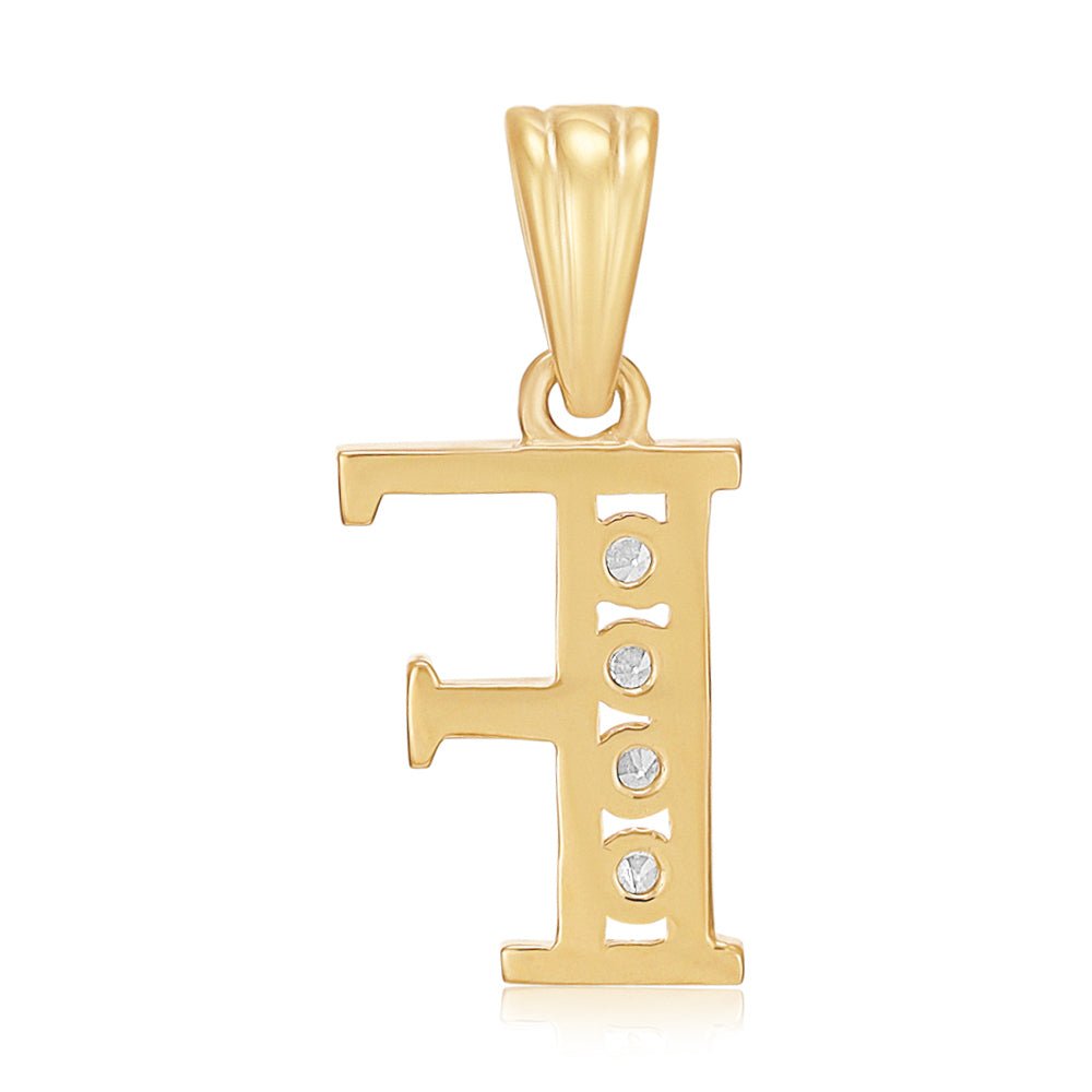 9ct Yellow Gold Channel Set Cubic zirconia Initial Pendant F - FJewellery