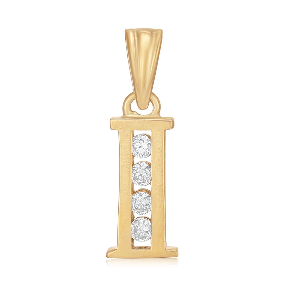 9ct Yellow Gold Channel Set Cubic zirconia Initial Pendant I - FJewellery