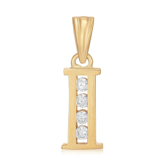 9ct Yellow Gold Channel Set Cubic zirconia Initial Pendant I - FJewellery