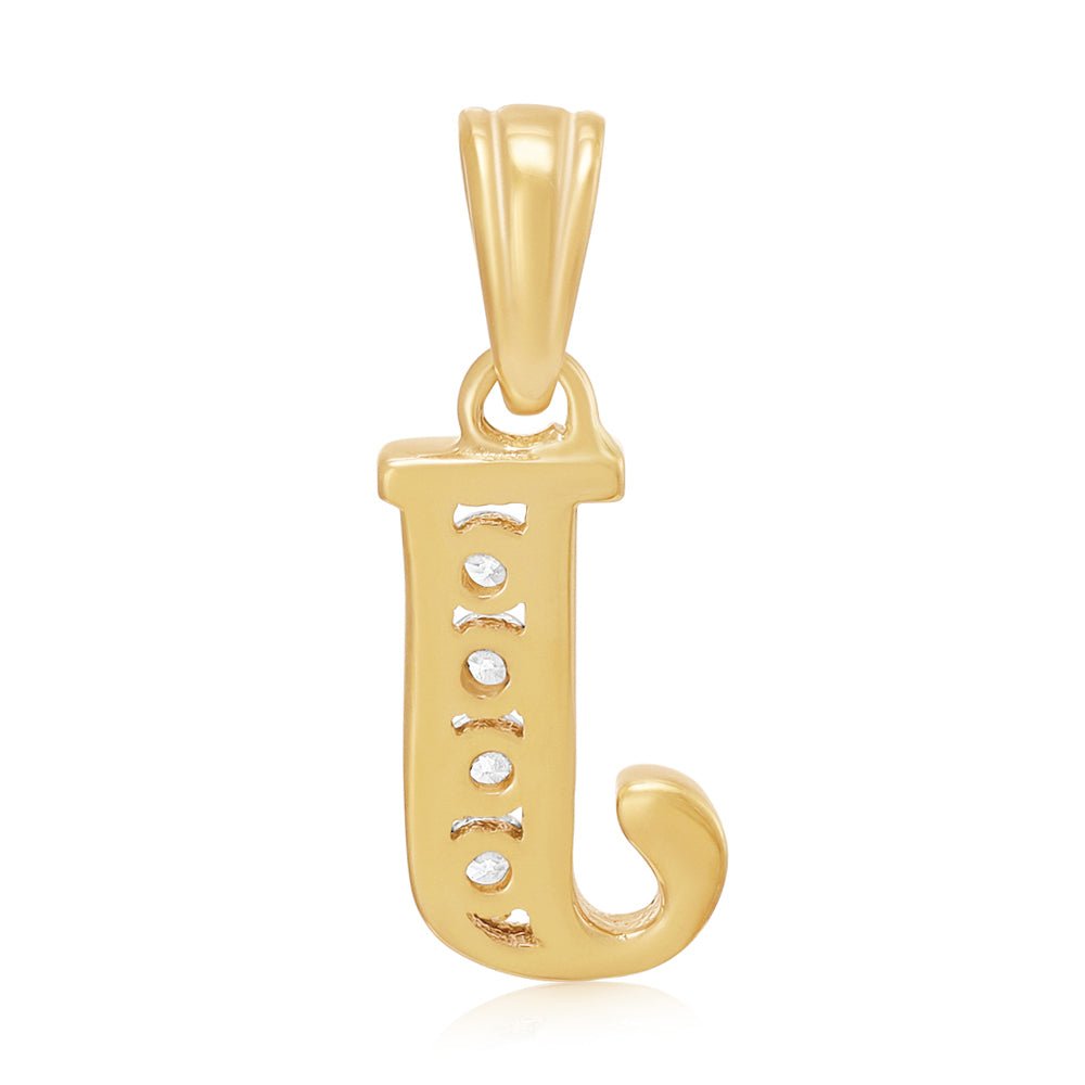 9ct Yellow Gold Channel Set Cubic zirconia Initial Pendant J - FJewellery