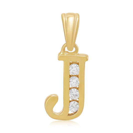 9ct Yellow Gold Channel Set Cubic zirconia Initial Pendant J - FJewellery