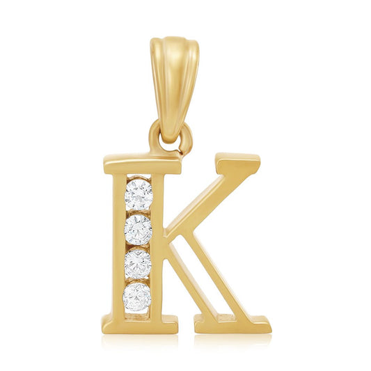 9ct Yellow Gold Channel Set Cubic zirconia Initial Pendant K - FJewellery