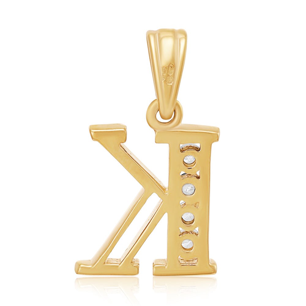 9ct Yellow Gold Channel Set Cubic zirconia Initial Pendant K - FJewellery