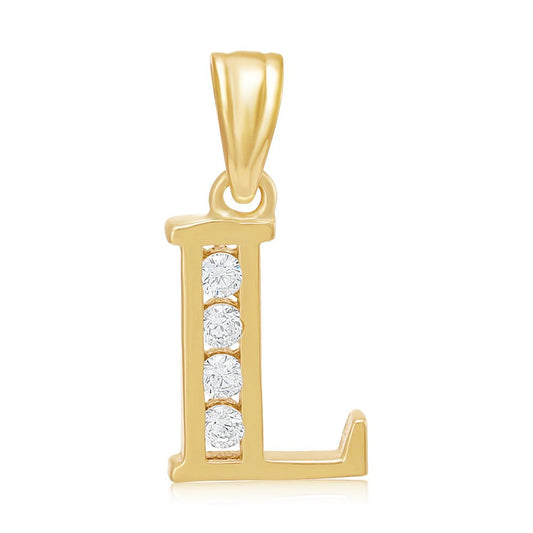 9ct Yellow Gold Channel Set Cubic zirconia Initial Pendant L - FJewellery