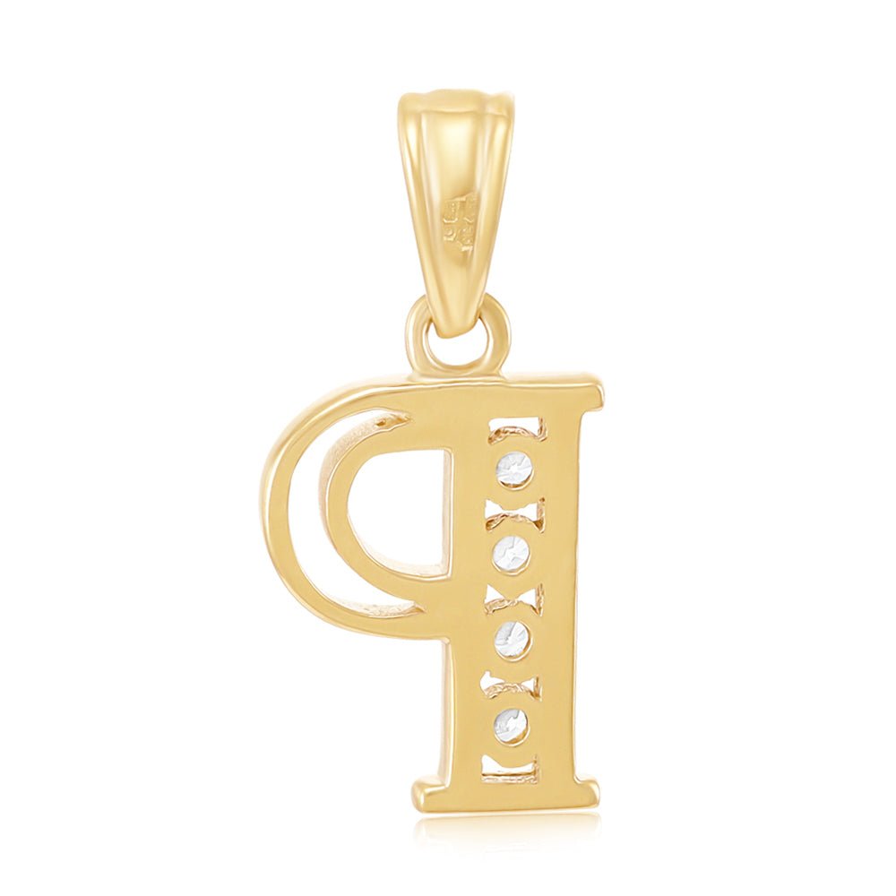 9ct Yellow Gold Channel Set Cubic zirconia Initial Pendant P - FJewellery