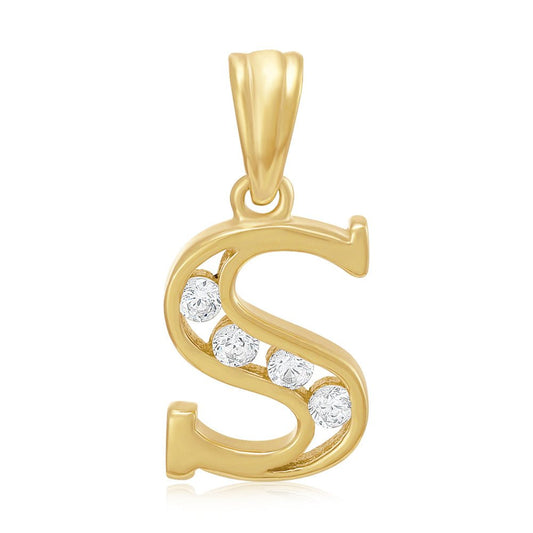 9ct Yellow Gold Channel Set Cubic zirconia Initial Pendant S - FJewellery