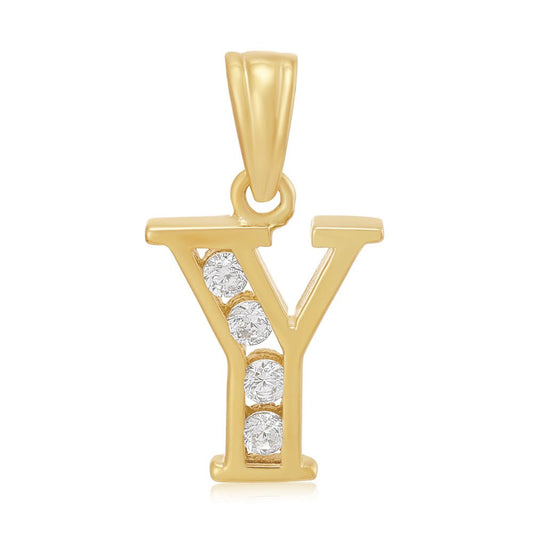 9ct Yellow Gold Channel Set Cubic zirconia Initial Pendant Y - FJewellery