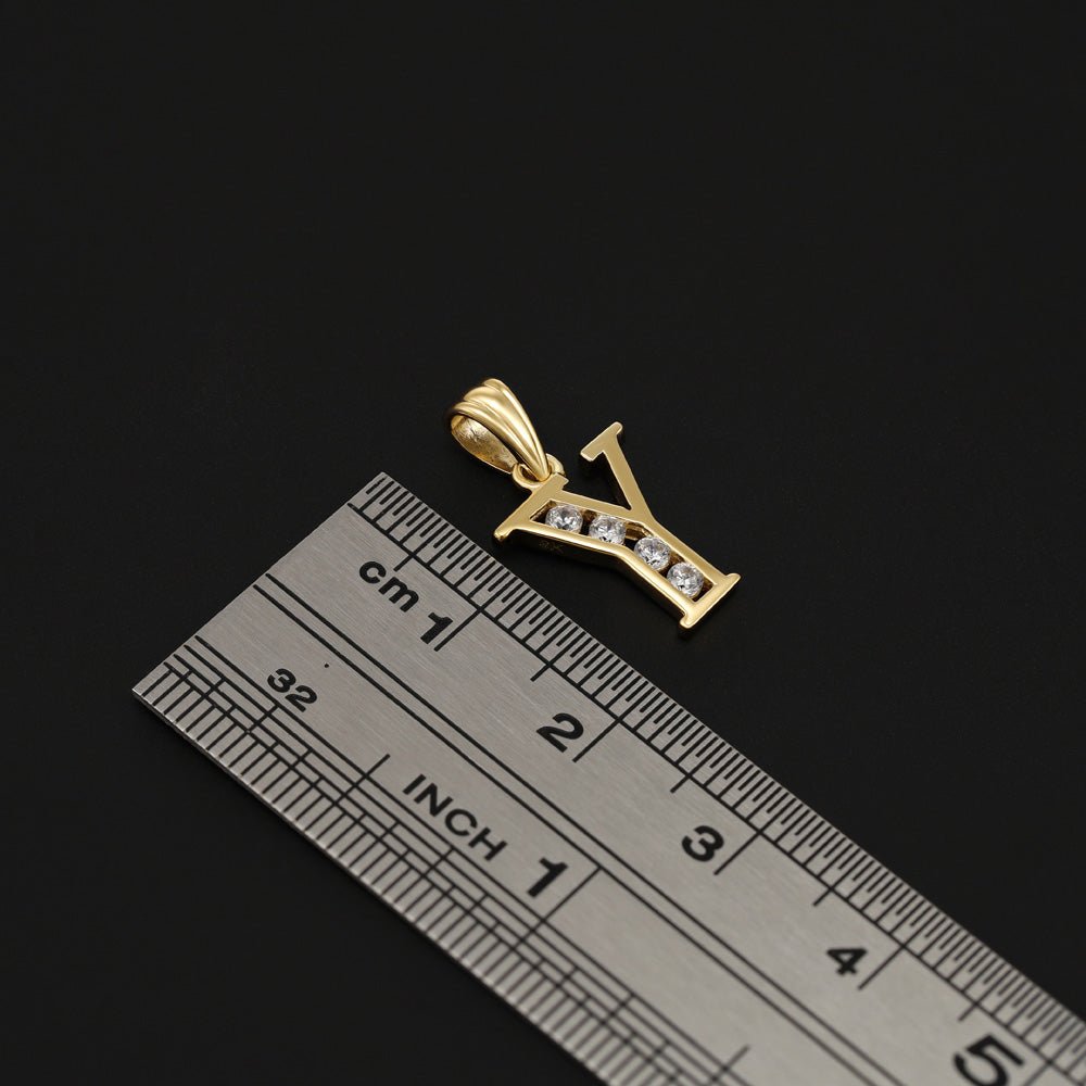 9ct Yellow Gold Channel Set Cubic zirconia Initial Pendant Y - FJewellery