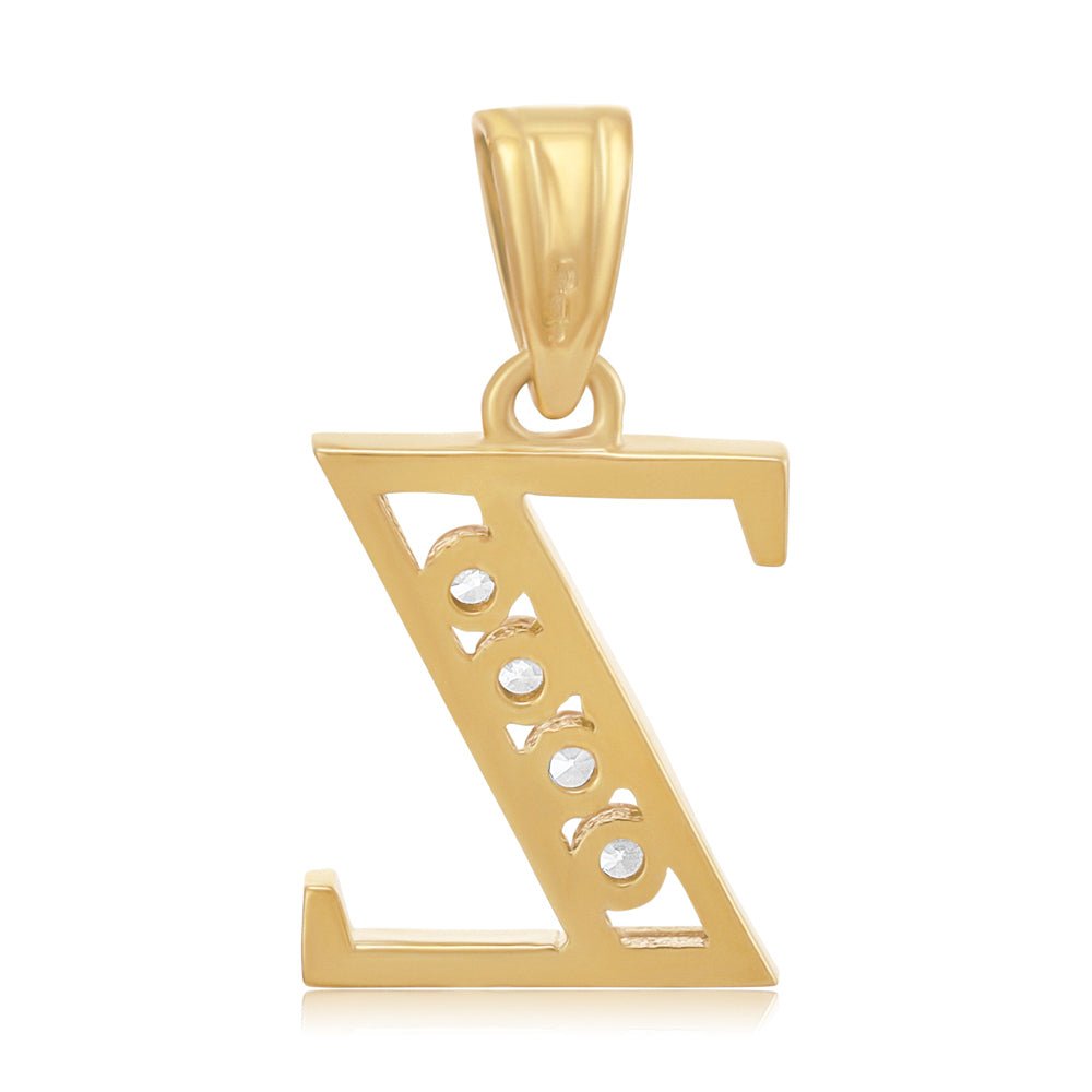 9ct Yellow Gold Channel Set Cubic zirconia Initial Pendant Z - FJewellery
